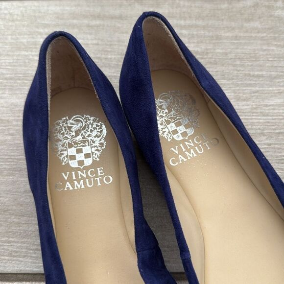 Vince Camuto Bicanna Suede Square Toe Flats 5.5 Navy‎ Blue Elegant Shoes - Picture 3 of 8